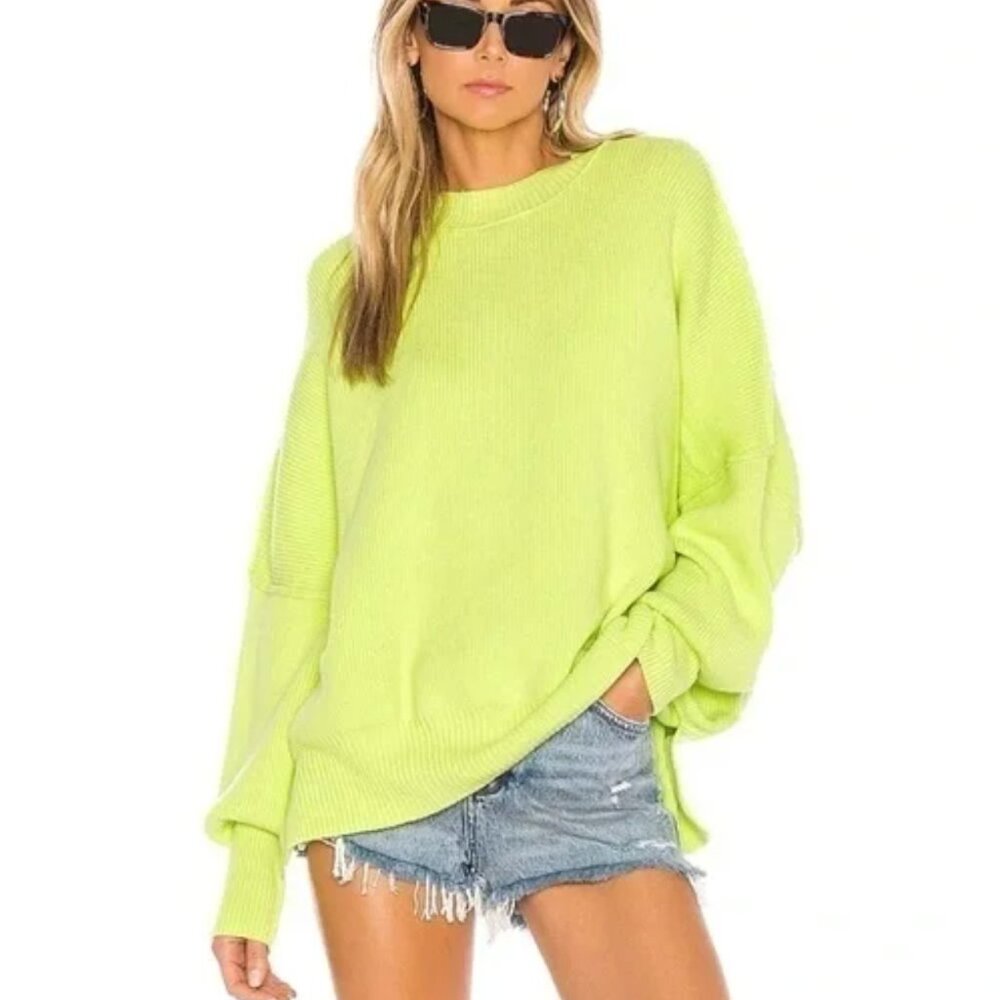 Free People Bright Green Ribbed Women's Sweater
